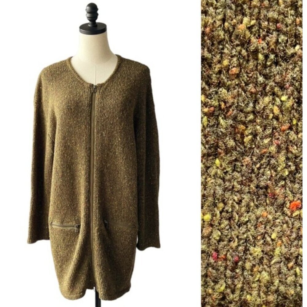 Sundance Full Zip Sweater Women's S Speckled Green Lambs Wool Cardigan Oversized